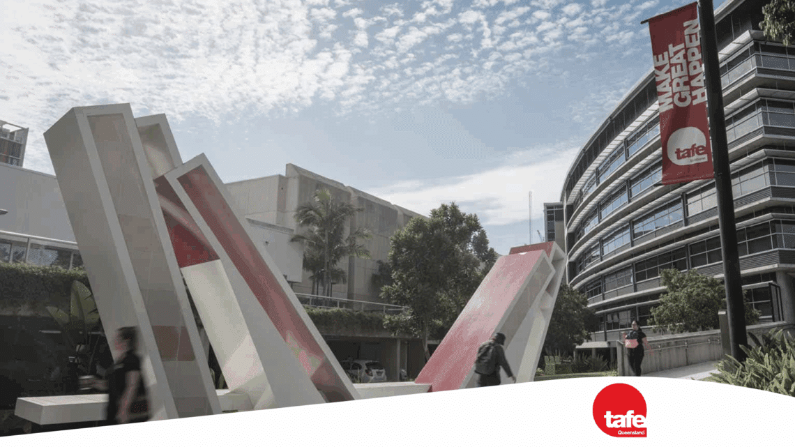 Students walking on a TAFE Queensland campus.